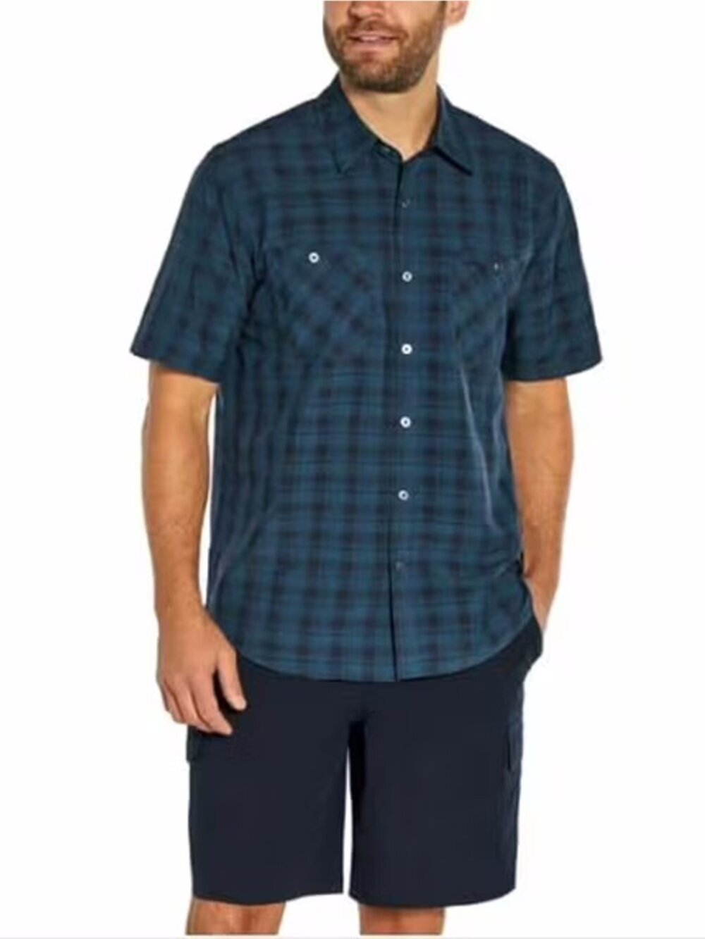 Orvis Short Sleeve Blue Plaid Shirt Size XXL